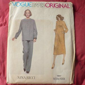 ❤️ Vtg VOGUE PARIS ORIGINA Nina Ricci Sewing Pattern Dress & Pants Set Size 10